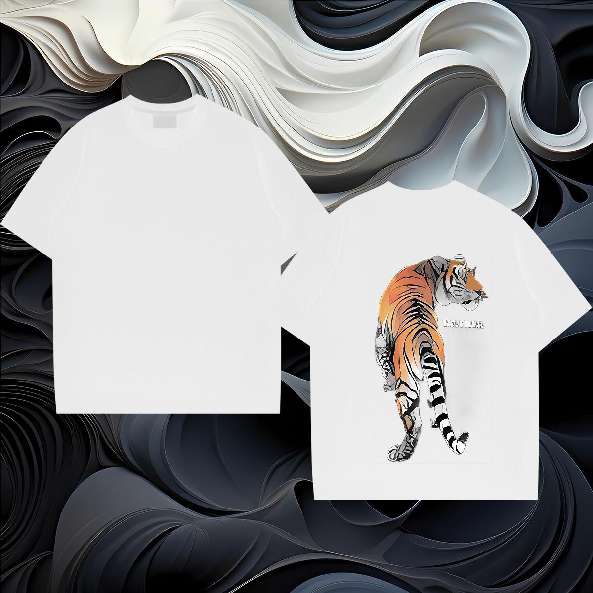 DIY T-Shirts for Men 230g 100% Cotton tiger Home Outdoor Clothes Breathable Soft Comfortable Tshirts Floral Print