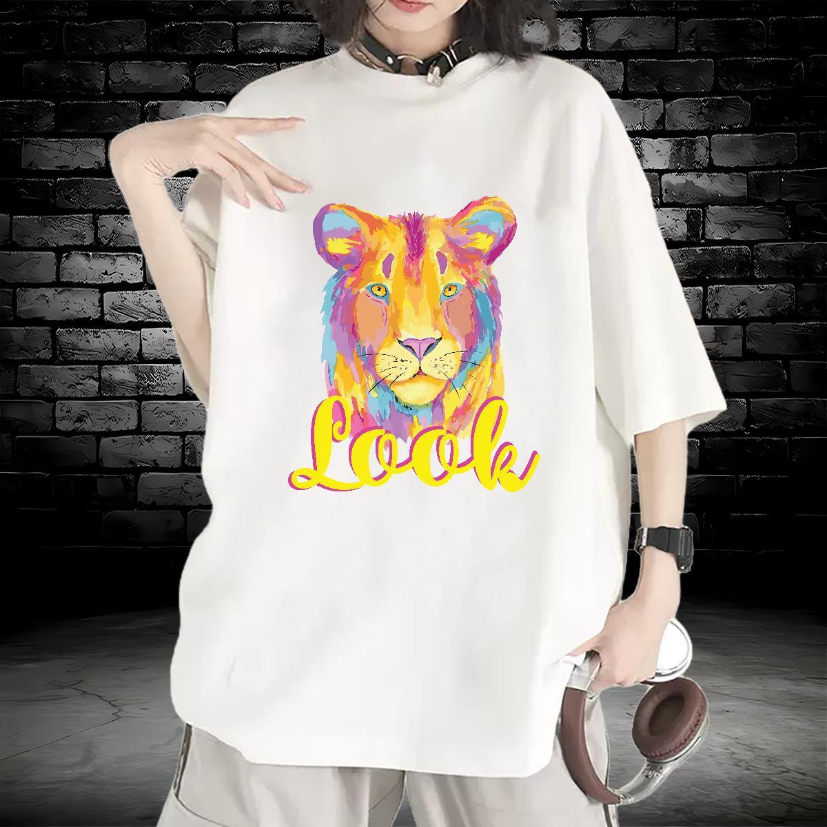 Loose T Shirt For Woman Breathable Crew Neck Women Tshirts Cartoon Print Summer Casual 230g Pure Cotton Fashion Casual Polos