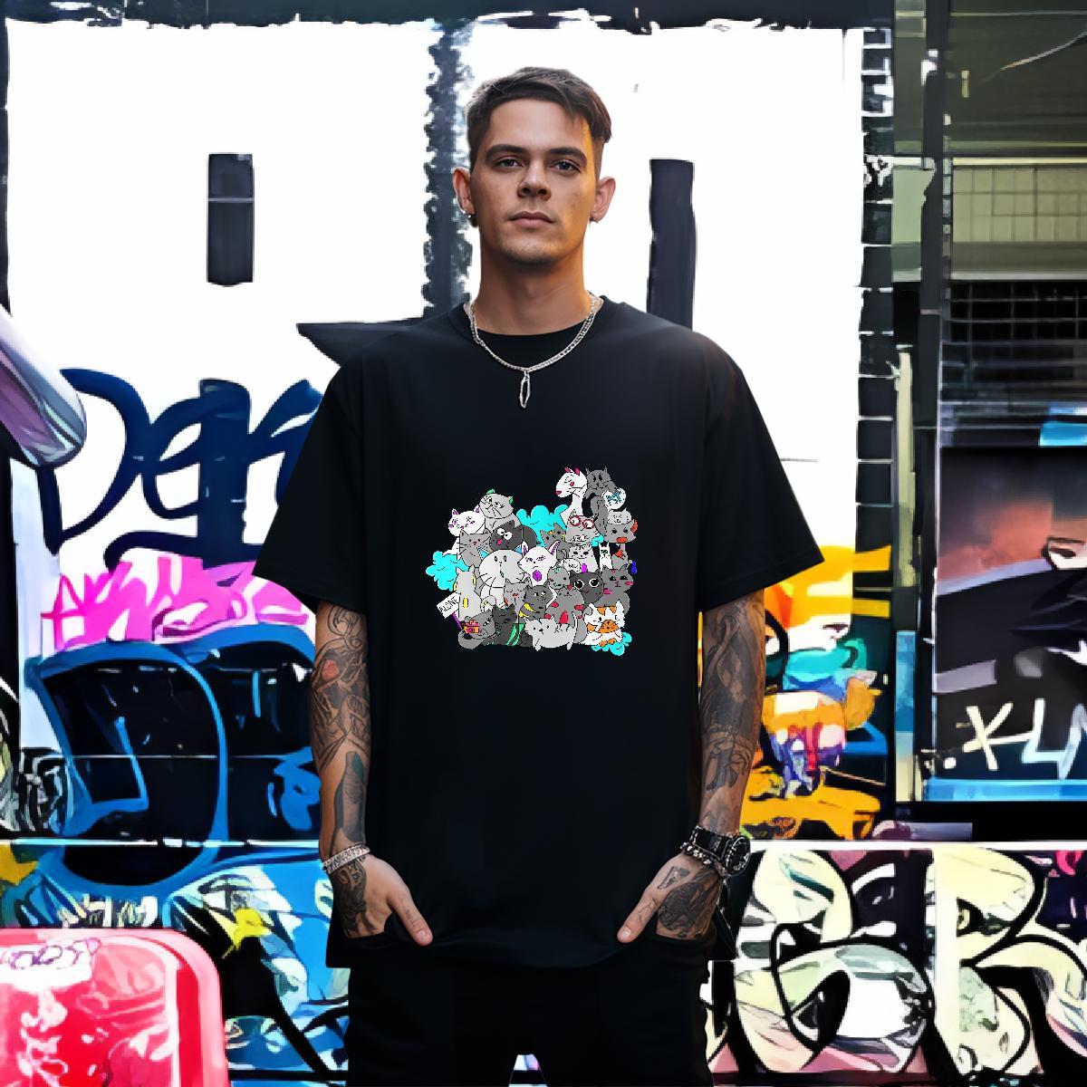 Designer Mens T Shirts 230g Cotton cat Street Tops Breathable Crew Neck Cool Design Men Clothes T-Shirt Custom Printed
