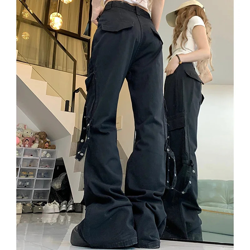 Woman High Waist American High Street Wide Leg Jeans Female Loose Oversized Cargo Pants Lady Black Denim Straight Leg Trousers 240806