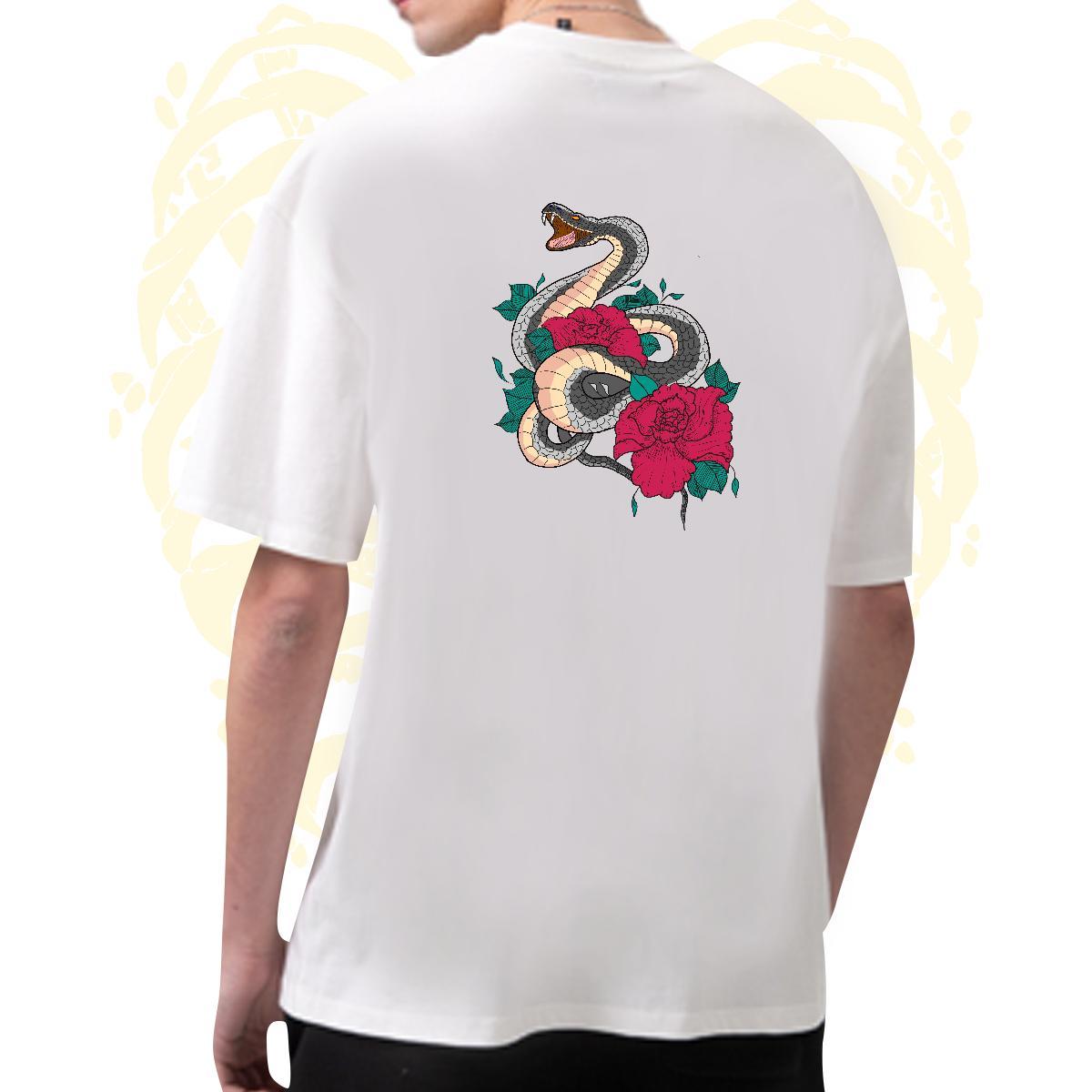 Classic Tshirts 230g Pure Cotton snake Man T Shirts High Street Hip Hop O Neck Short Sleeves DIY Logo Oversized Fashion Wear