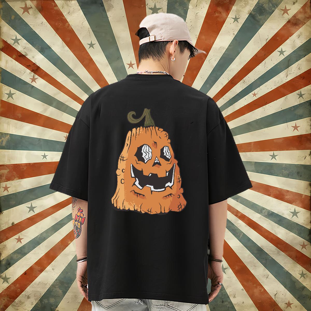 Fashion Casual T shirt 230g Pure Cotton Halloween High Street Hip Hop Clothings O-Neck Short Sleeve Unisex Couples T Shirts Custom Cartoon