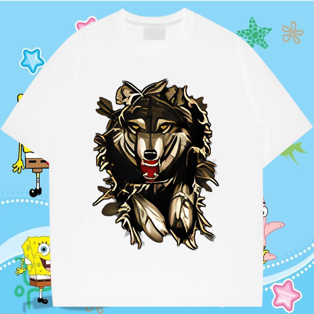 2024 Summer T-Shirts for Men 230g Cotton wolf Hip Hop Tops Shirt O-Neck Short Sleeve TOP Quality Mens Tshirts Custom Big Size