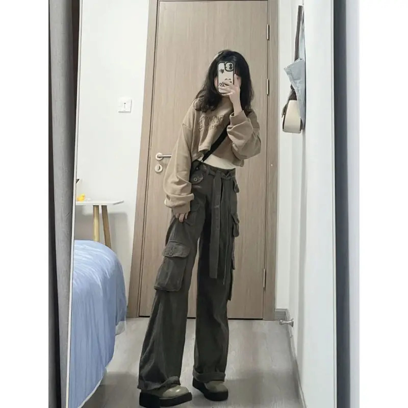 150cm Petite girls American High Street Workwear Jeans Women low-Waisted Straight-leg Wide-leg Mopping The Floor XS Appear High 240806