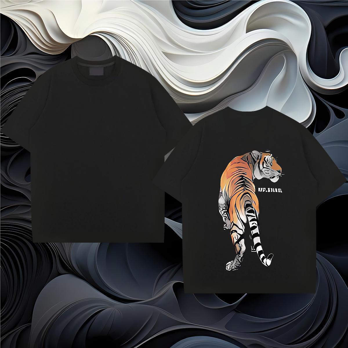 DIY T-Shirts for Men 230g 100% Cotton tiger Home Outdoor Clothes Breathable Soft Comfortable Tshirts Floral Print