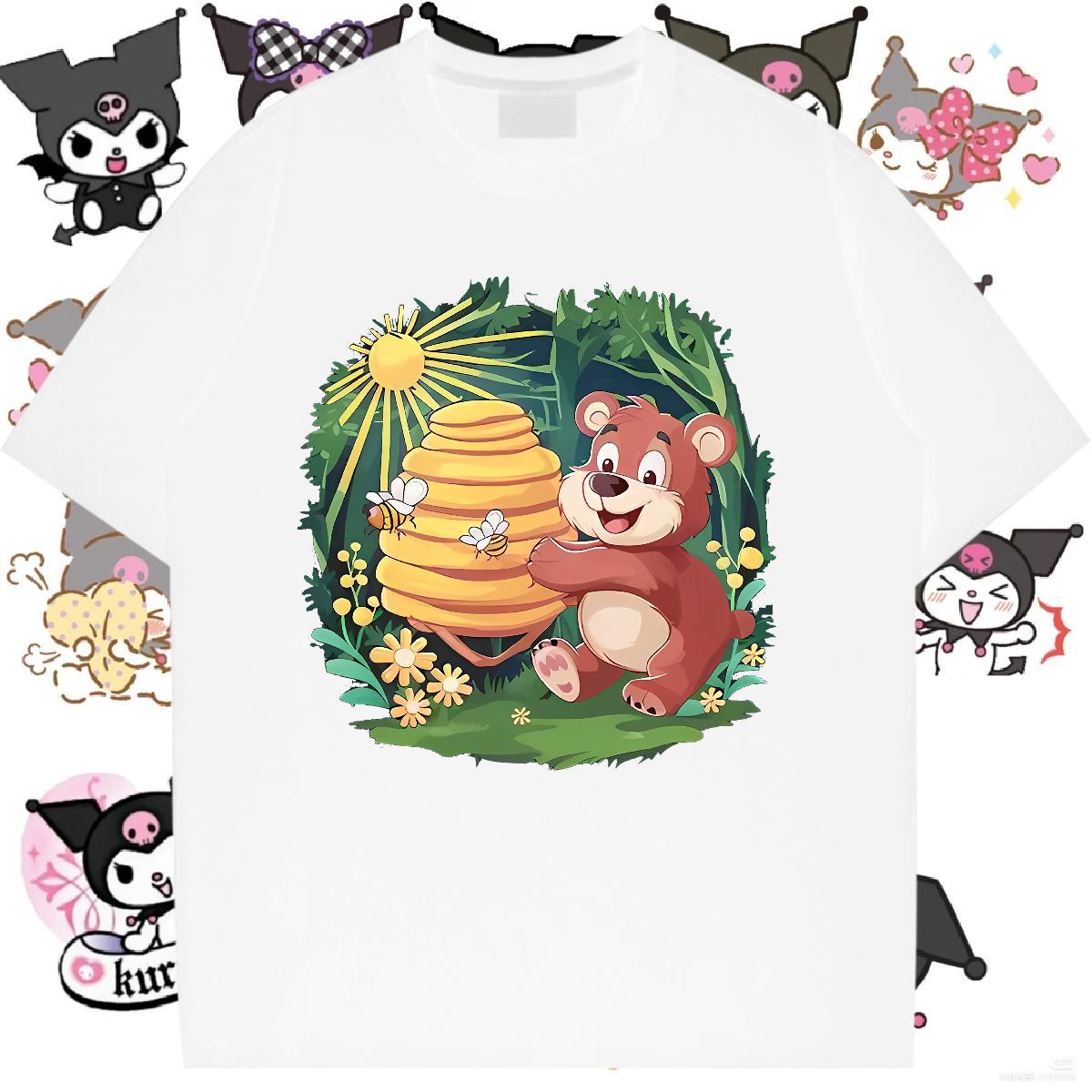 Unisex T-Shirts Round Neck Short Sleeve Women Tees Oversized L-4XL bear Spring Summer 230g Cotton Classic Tops Tees