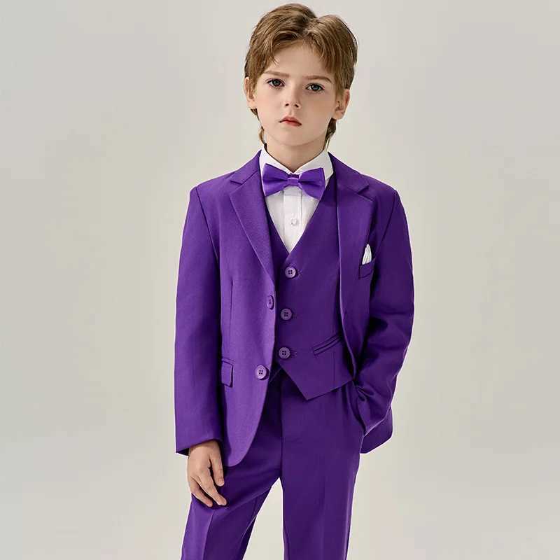 Suits Child Purple Formal Slim Fit Suit Set Boys Wedding Birthday Performance Photography Costume Kids Blazer Vest Pants Bowtie Outfit