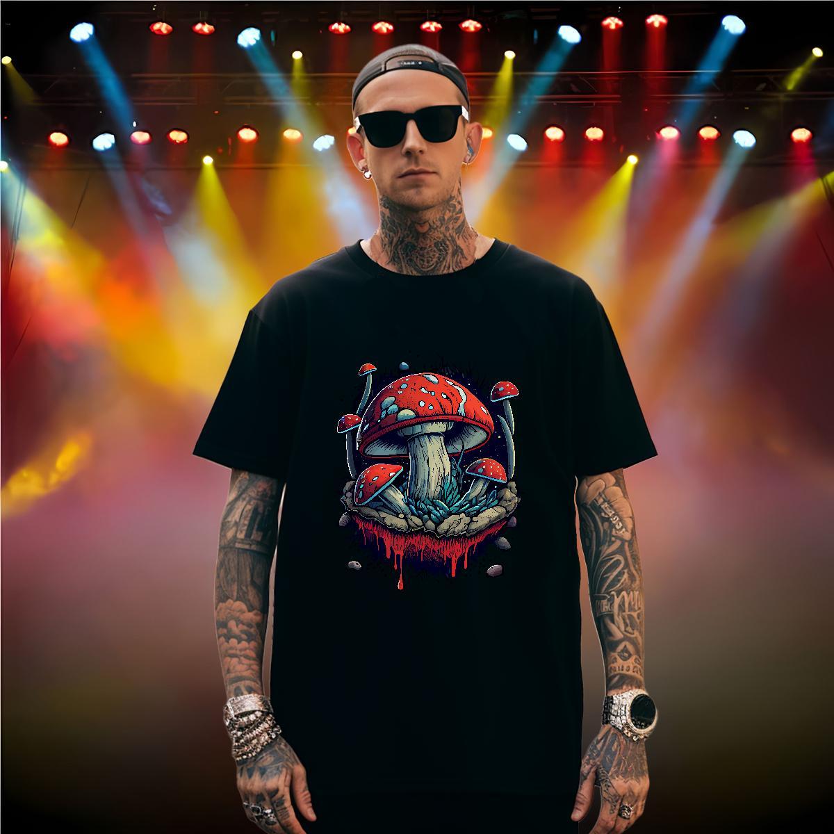 Mens T Shirts 230g 100% Cotton mushroom Street Wear O-Neck Short Sleeve Skull Mens Tshirts Classic Casual Designer Tops Shirt