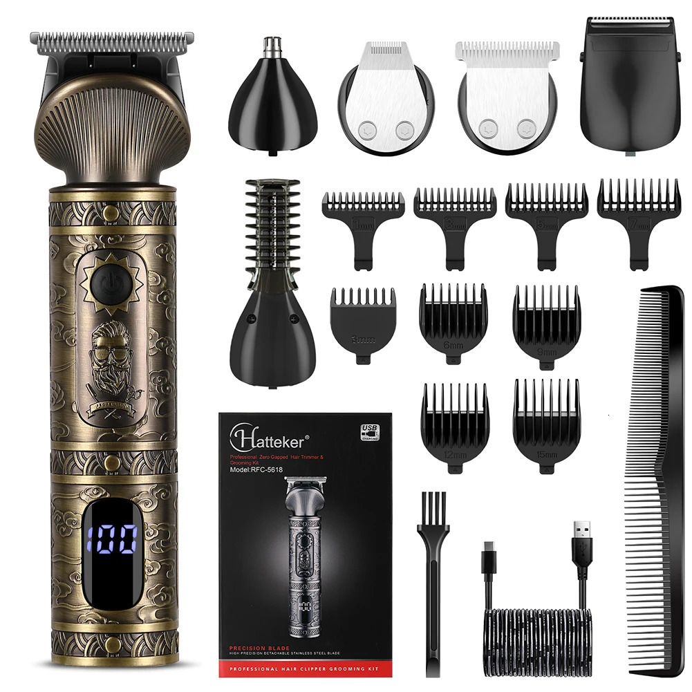 Hatteker 6 in 1 hair clipper set hair trimmer hair cutting machine for man USB charging electric shaver clippe trimmer machine 240805