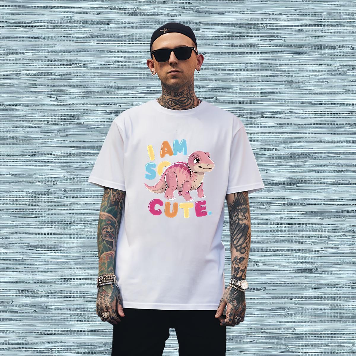 Men T Shirts 230g 100% Cotton dinosaur Outdoor Short Sleeve Soft Plus Size Cartoon Tshirt for Man Woman Fashion Casual Cool Design Top Tees