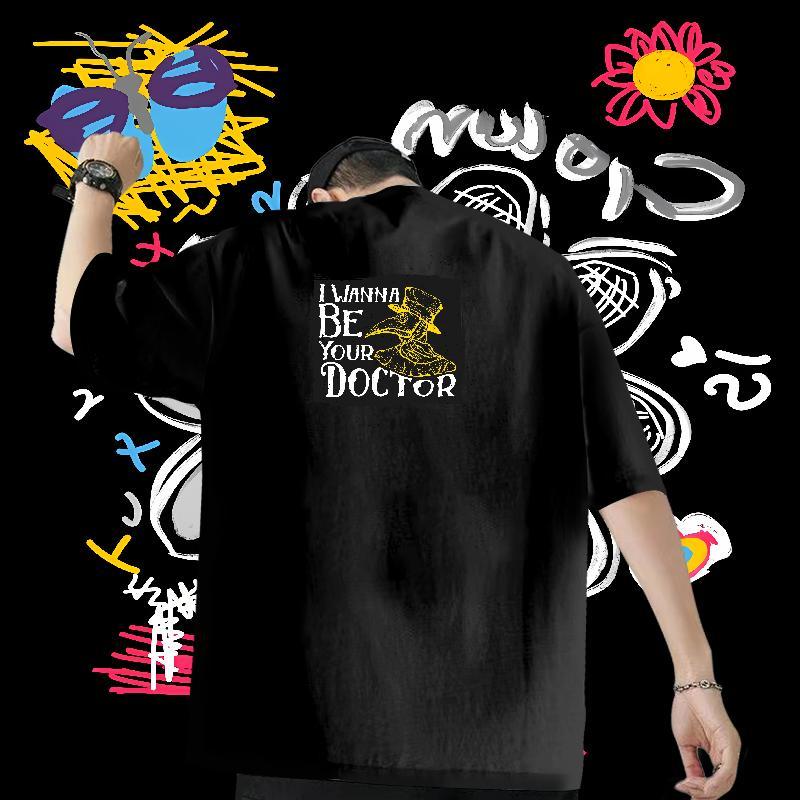 DIY Man T Shirts 230g Cotton bird Anime Printing Street Wear Pure Cotton Cool Couples T Shirts Plus Size Custom