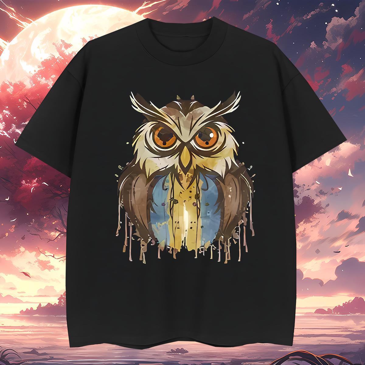 T Shirt For Man 100% Cotton 230g Owl Spring Summer Round Neck Short Sleeve DIY Printed Men Tees Free Shipping High Quality Clothings