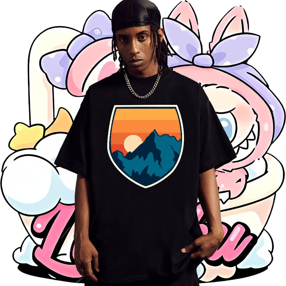 Loose Fit Men Tops Tees 230g 100% Cotton Casual mountain Plus Size Custom Breathable Crew Neck Brand T shirt Tshirts