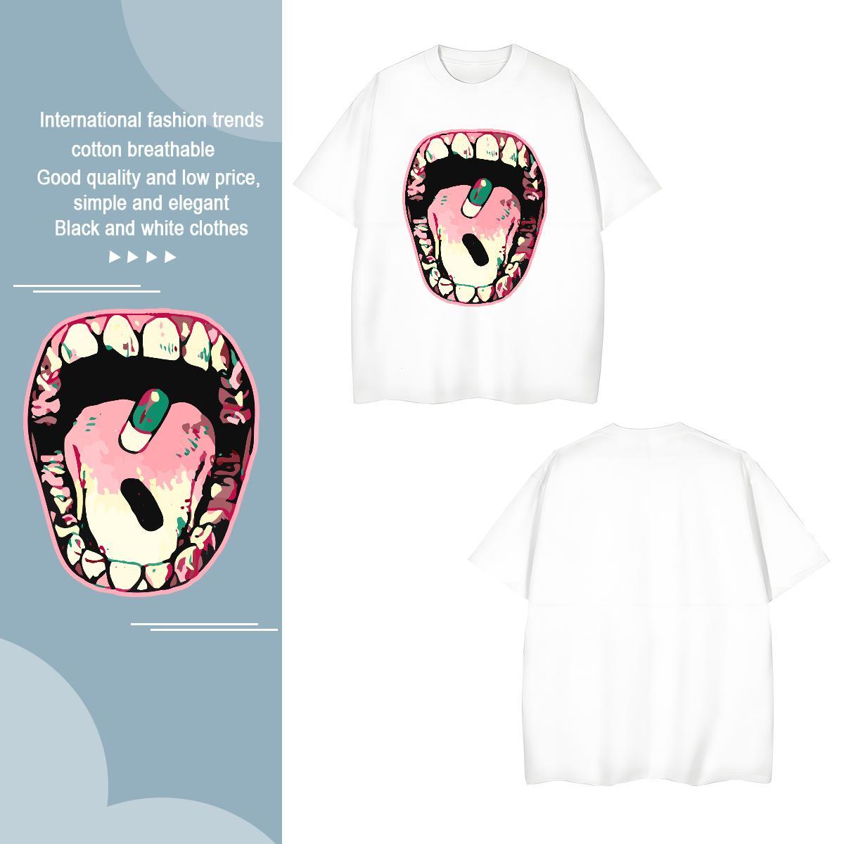 Man T Shirts 230g Cotton mouth Street Crew Neck Custom Printed Couples T Shirts Designer Fashion Cool Polos