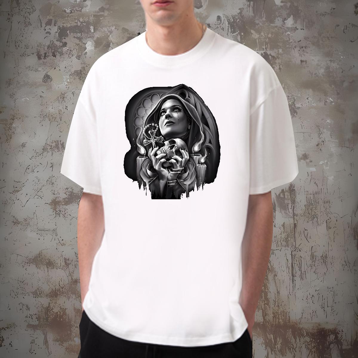 Man T Shirts 100% Cotton 230g nun Street Casual Breathable Short Sleeve Black White Men Tees Customized Unisex Tee Shirt