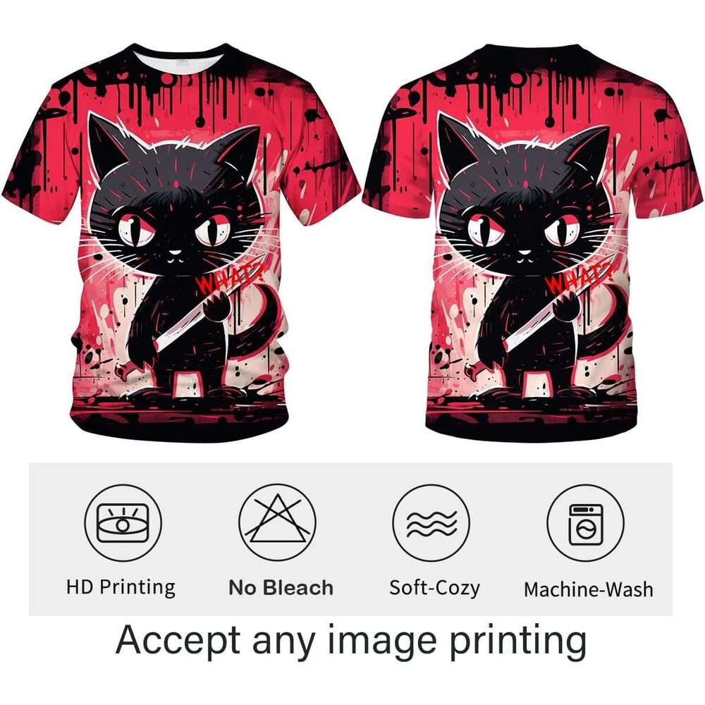 T shirt Mens What Cat T-Shirt Halloween Graphic Short Sleeve Shirt shirts tshirt graphic tee Casual tops summer clothes Short sleeve 2025