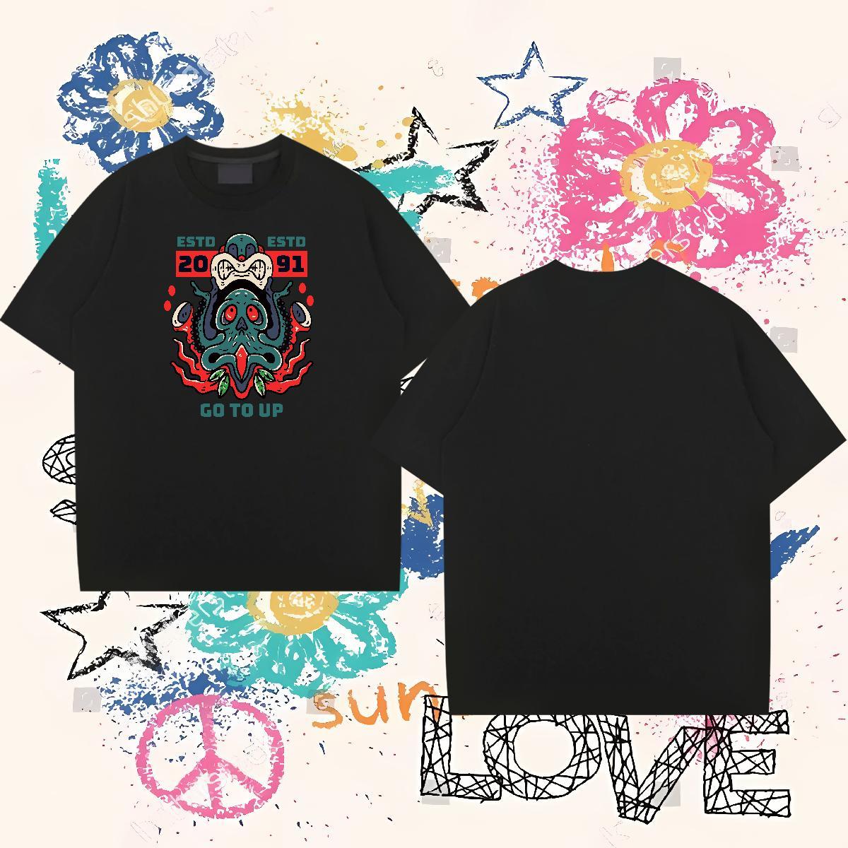 Customized Mens T Shirts 230g 100% Cotton octopus Hip Hop Tees O-Neck Short Sleeve Designer Tshirt for Man Woman Customized Print