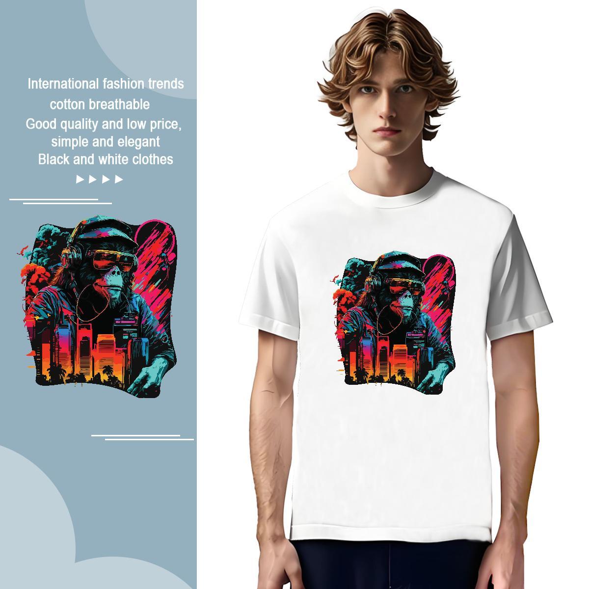 T shirt 230g 100% Cotton chimpanzee Home Outdoor Crew Neck Graphic Men Clothes T-Shirt Stylist Loose Fit Tees