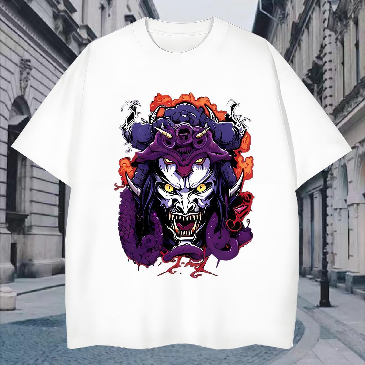 T-Shirts for Men 230g Pure Cotton Terror, Purple Dragon,Flame Casual Daily Wear Breathable Crew Neck Plus Size Cartoon Men Tops Tees Fashion Designer 
