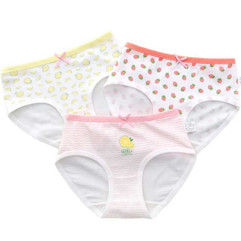 Childrens pure cotton underwear 3 pieces/pack size 3-15T teenage girls underwear bright color printed high-quality childrens underwearW240715