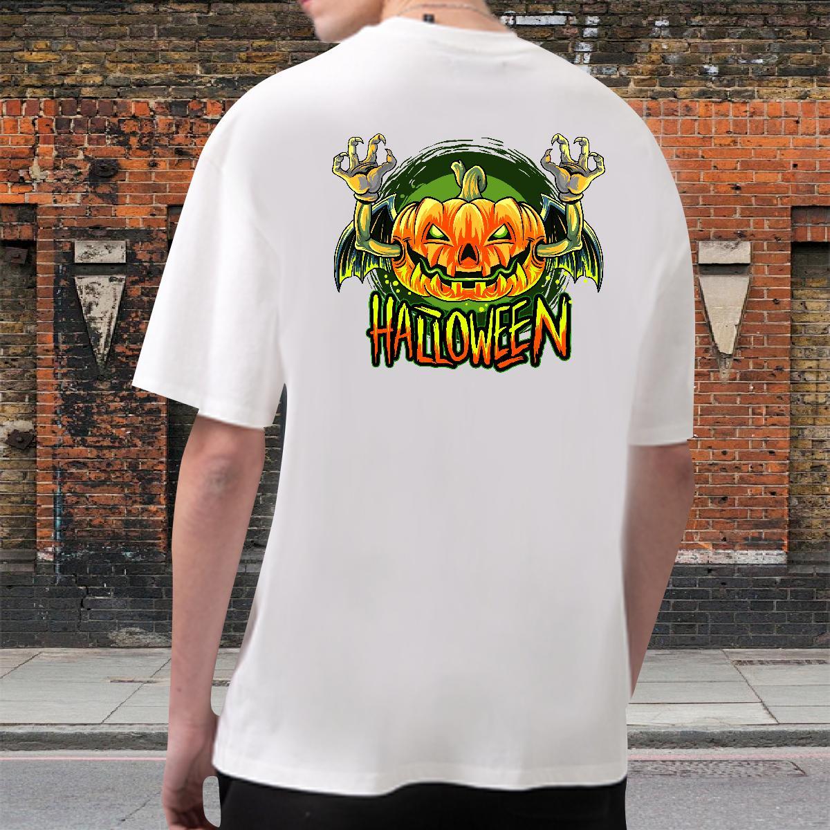 Free Shipping Men T Shirts 230g 100% Cotton pumpkin Casual Beach Clothes Crew Neck Cool Tshirt for Man Woman Custom Print Oversized