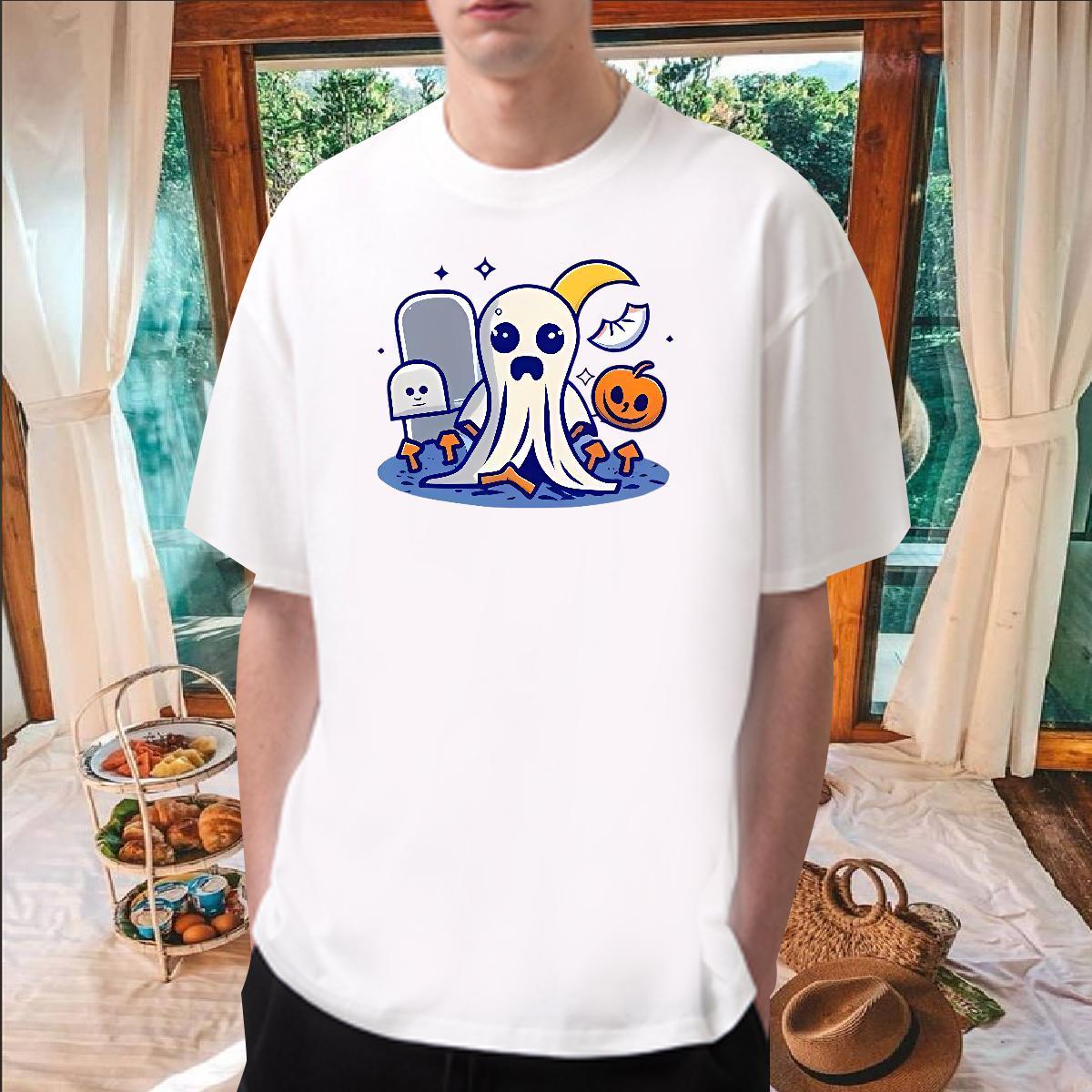Classic Casual Men T Shirts 230g Pure Cotton halloween Sports Casual Tops Tees Crew Neck Breathable Loose Fit Couples T Shirts Skull