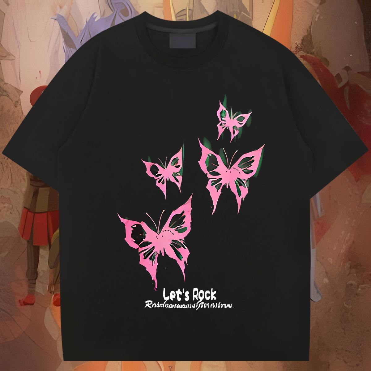 Popular Men Tshirts 230g Cotton Street Casual Butterfly DIY Printed Breathable Free Shipping T-Shirts for Men Tops Tees