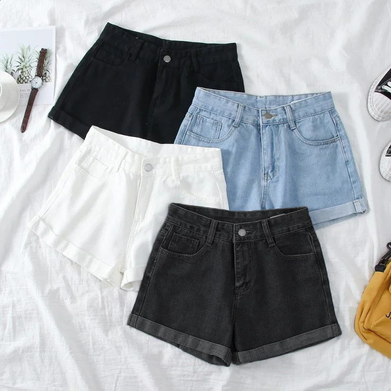 Womens wide leg denim shorts loose summer slim fit high waist casual jeans 240805