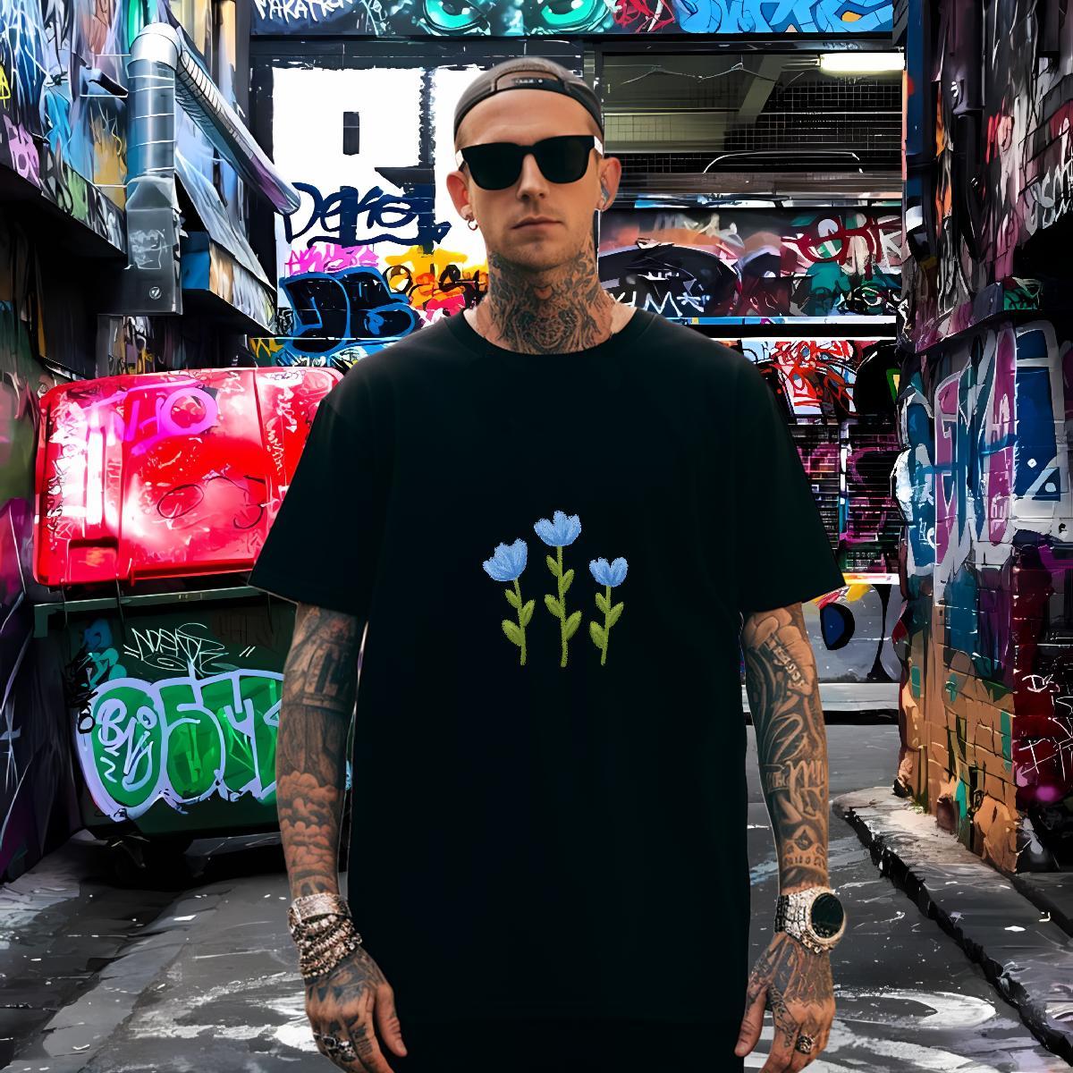 T-Shirts for Men 230g 100% Cotton flower Beach Breathable Crew Neck DIY Printed Men Tees Designer Fashion Unisex Tee Shirt