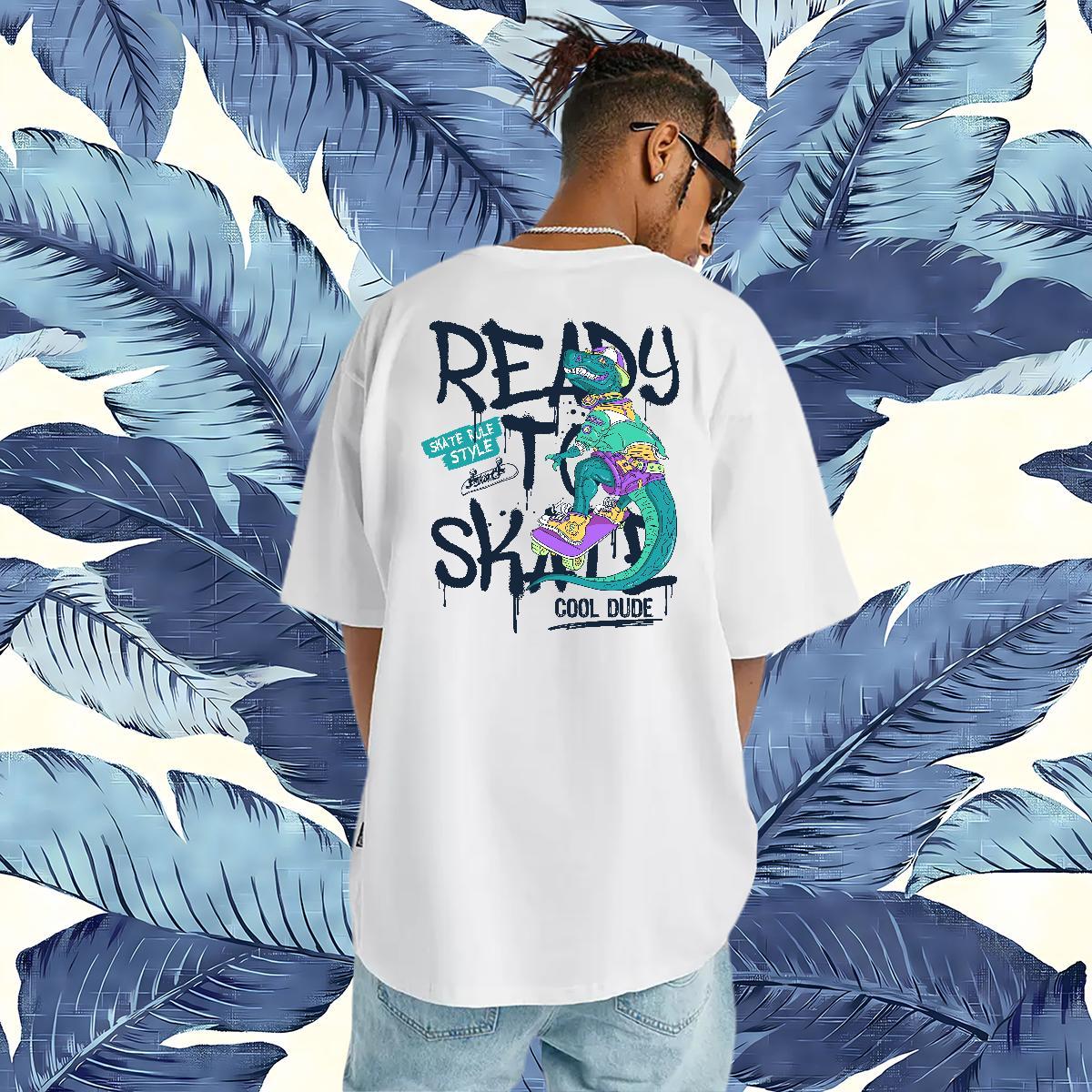 Fashion New Man T Shirts 230g 100% Cotton dinosaur Street Wear O-Neck Short Sleeve Comfortable Mens Tshirts Black Oversized