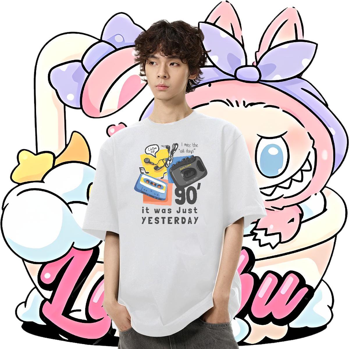 Wholesale Men Clothes T-Shirt 230g 100% Cotton Daily Outfit radio Black White Breathable Short Sleeve DIY T shirt Polos