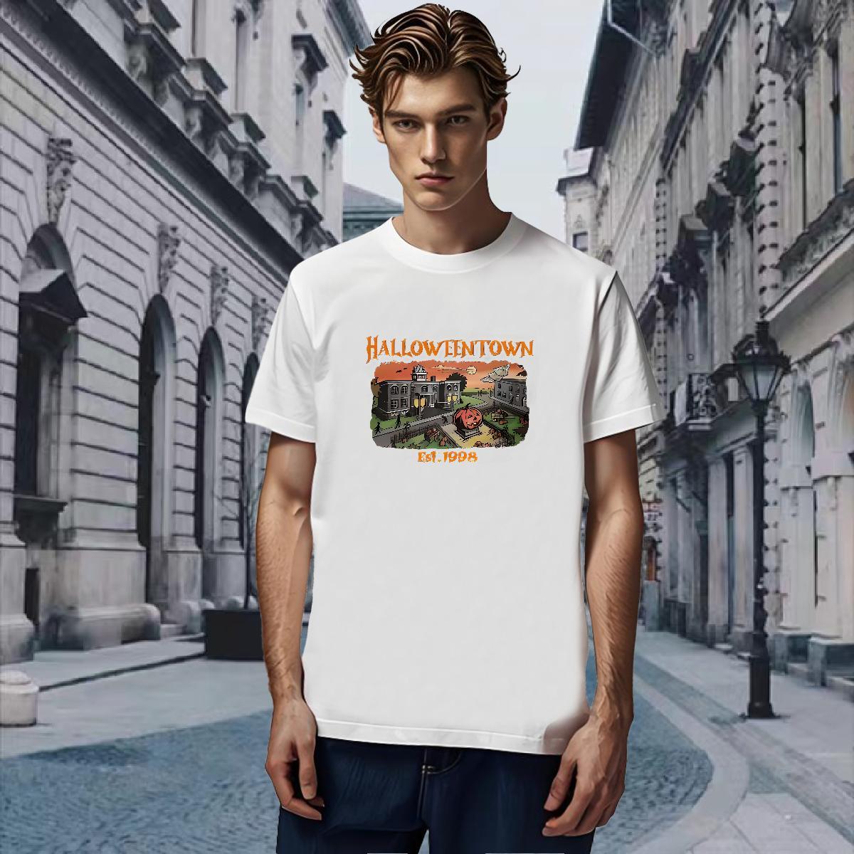 Wholesale Men Tops Tees 100% Cotton 230g halloween Man T Shirts Casual Beach Crew Neck DIY Logo Oversized Brand Tee Shirt