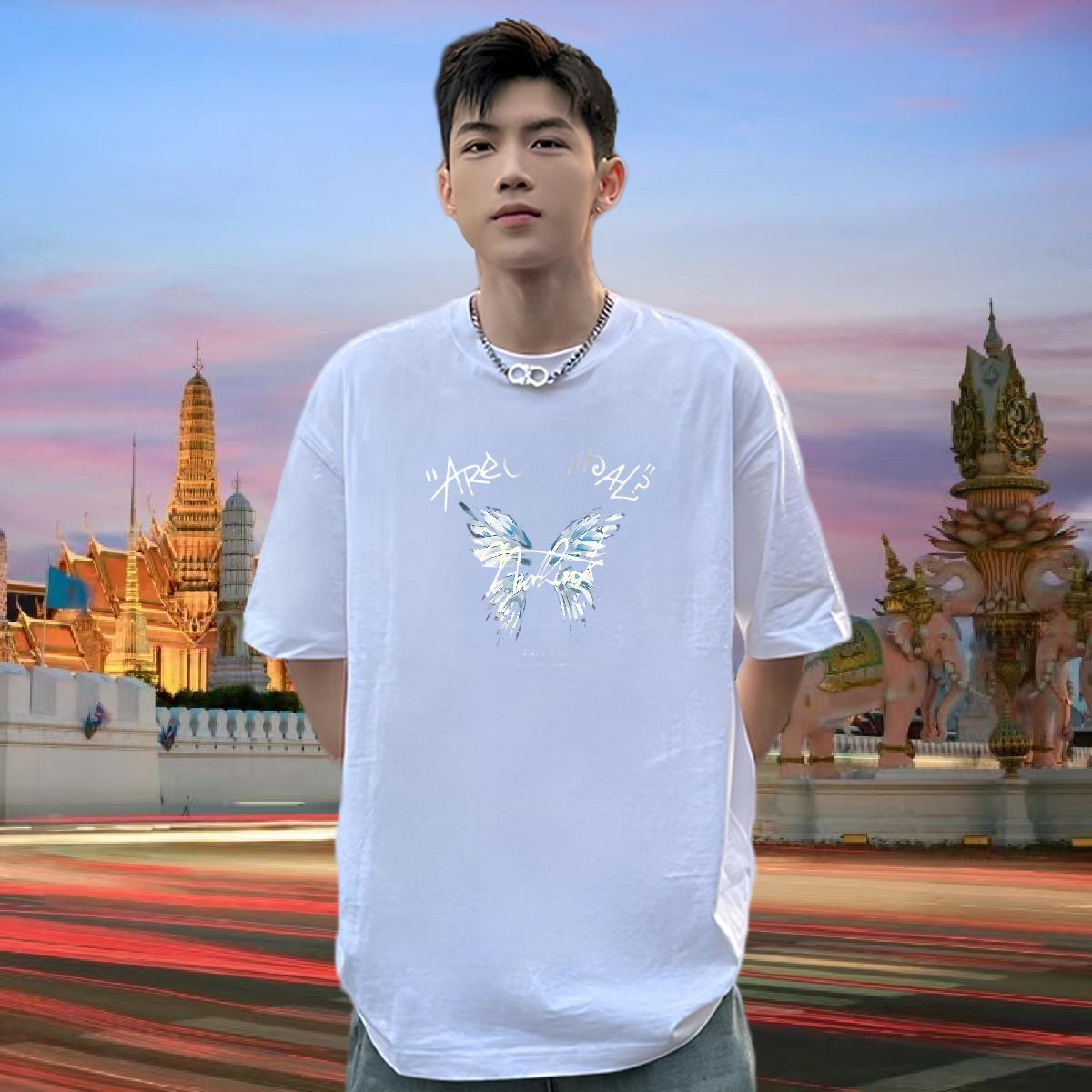 Free Shipping Men T Shirts 230g 100% Cotton Butterfly Casual Tops Pure Cotton Cool Men Tshirts DIY Anime