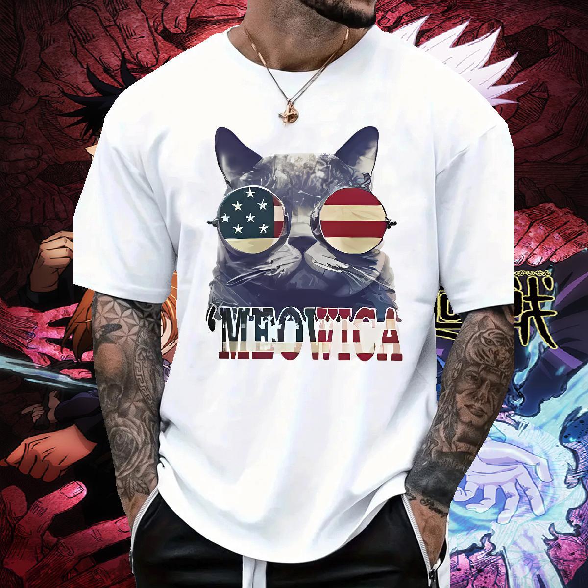 Free Shipping Mens Tshirts 230g Pure Cotton cat T-Shirts Street Breathable Crew Neck Oversized 4XL Classic Tee Shirt