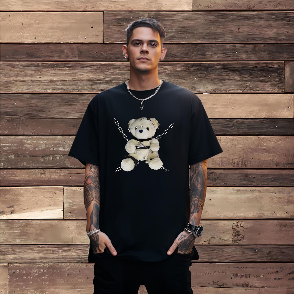 T-Shirts for Men 230g Cotton bear Casual Breathable Short Sleeve DIY Anime Tshirt for Man Woman Stylist Loose Fit Polos