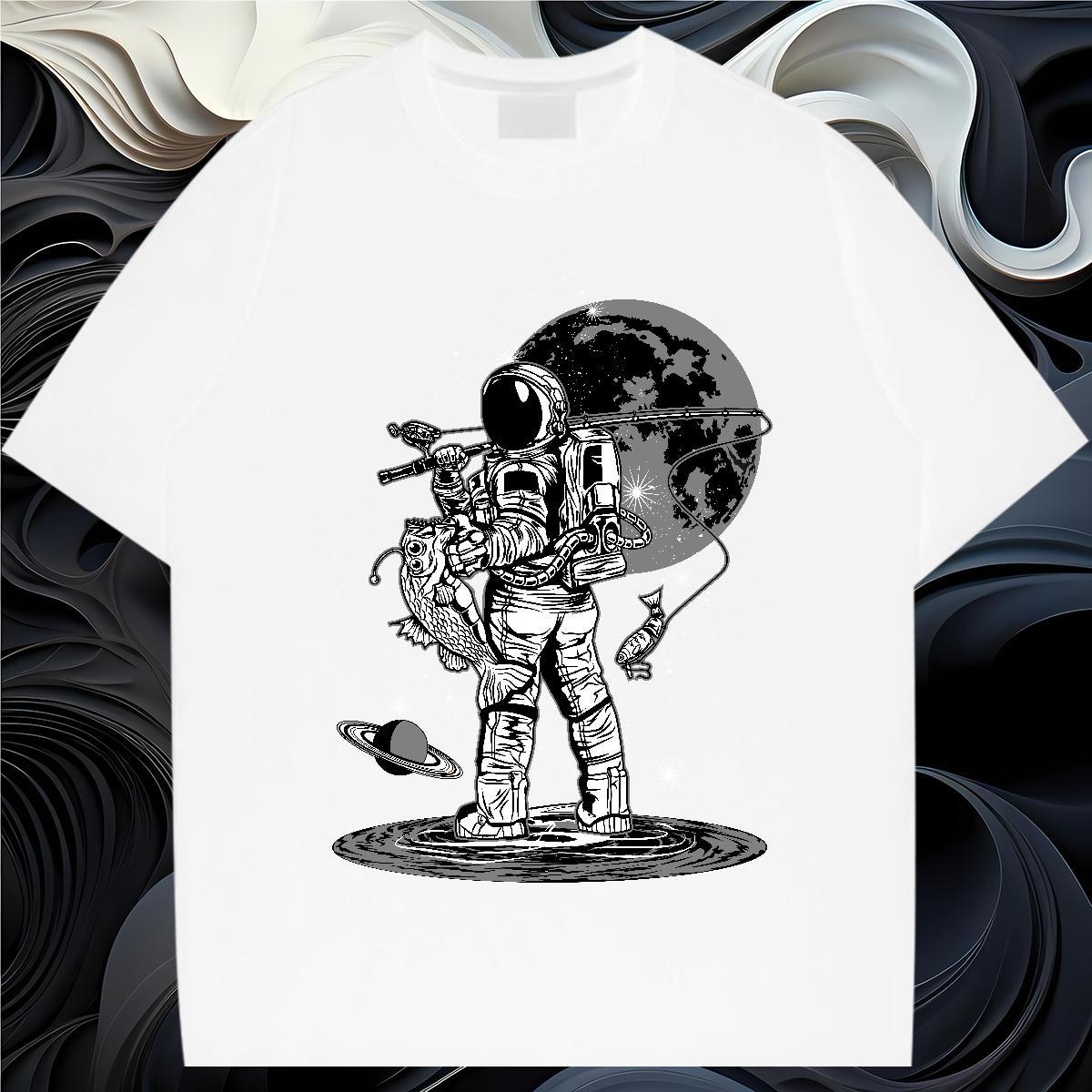 T-Shirts for Men 230g Pure Cotton cosmonaut Street Wear Breathable Soft Custom Big Size Couples T Shirts DIY Wholesale Tee Shirt