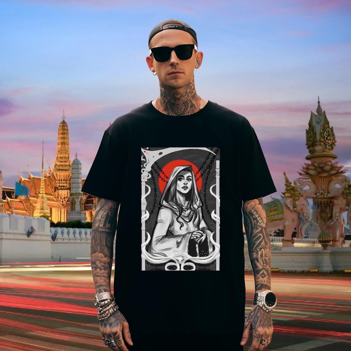 T shirt 230g Cotton nun Daily Outfit Crew Neck Black Oversized Men Tshirts Custom Cool Clothes