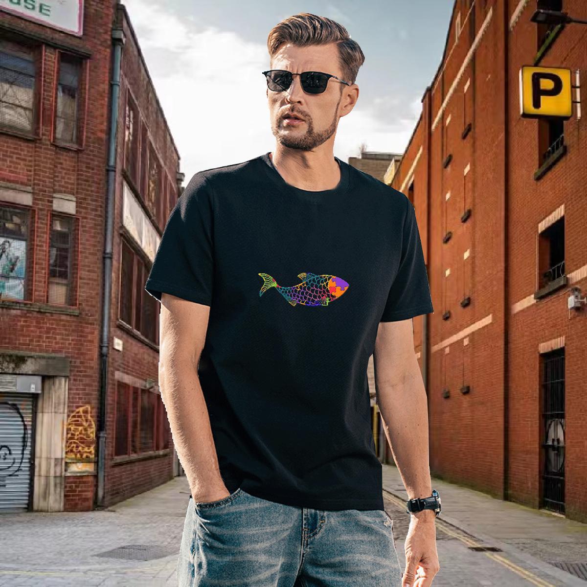 Wholesale Men Tees 230g Cotton fish Men T Shirts Street Crew Neck Breathable Plus Size Custom Stylist Top Tees