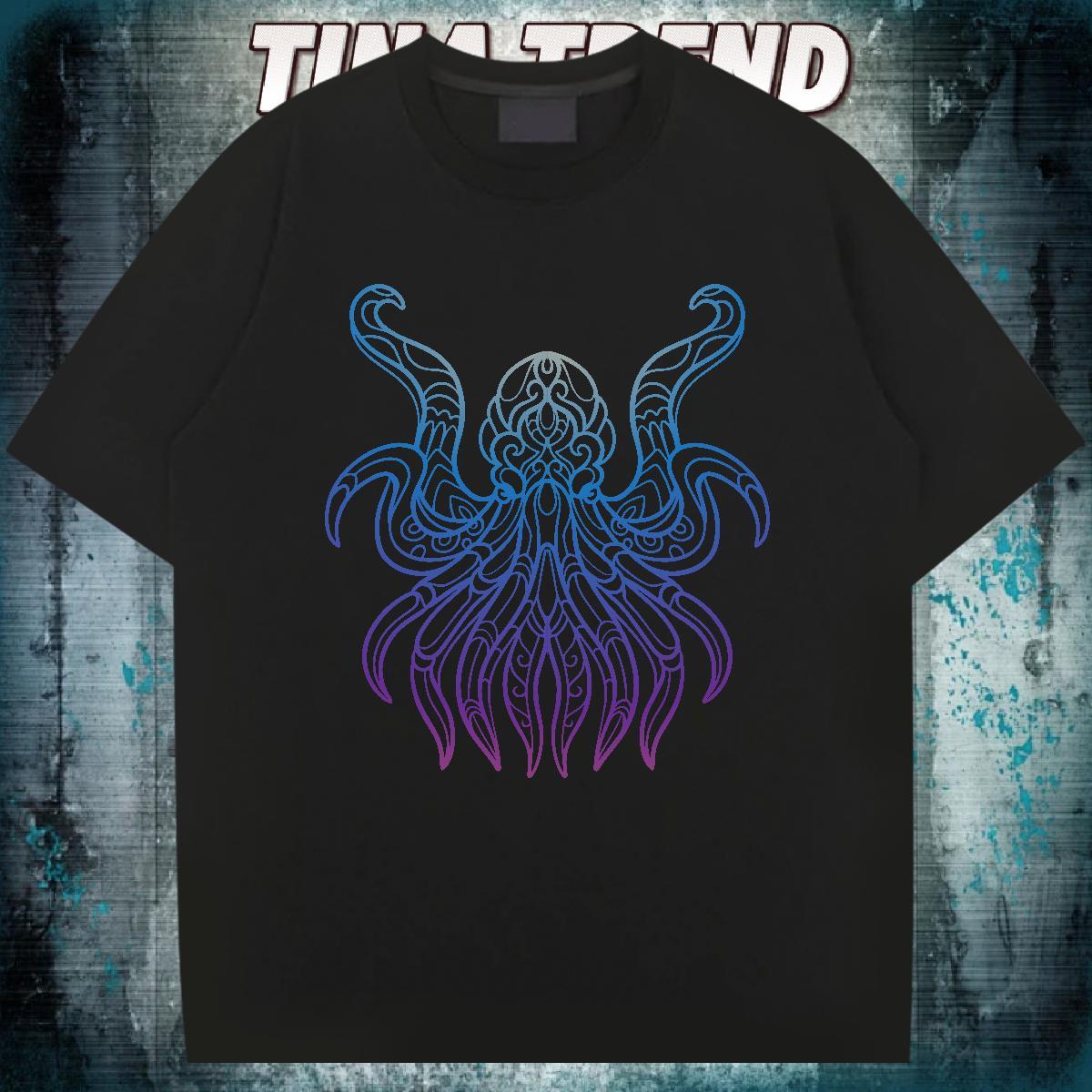 Fashion T-Shirts 230g Cotton octopus Street Wear Tees Shirts Crew Neck Breathable Loose Fit Men Tops Tees Oversized 3XL 4XL
