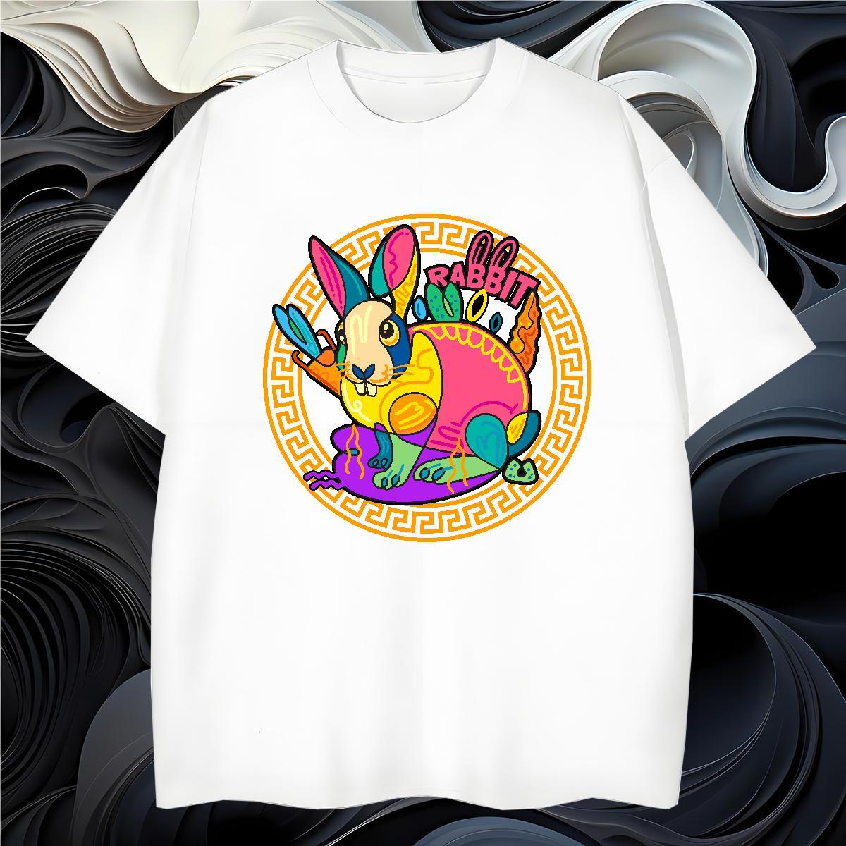 Free Shipping T Shirts Men 230g Cotton rabbit Home Outdoor Tops Tees Crew Neck Breathable Comfortable Mens Tshirts Black Oversized