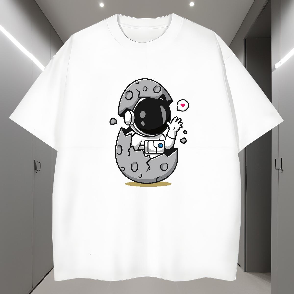 T Shirt For Man 230g Cotton cosmonaut Sports Casual O Neck Short Sleeves DIY Logo Oversized Tshirts Fashion Popular Tops Tees