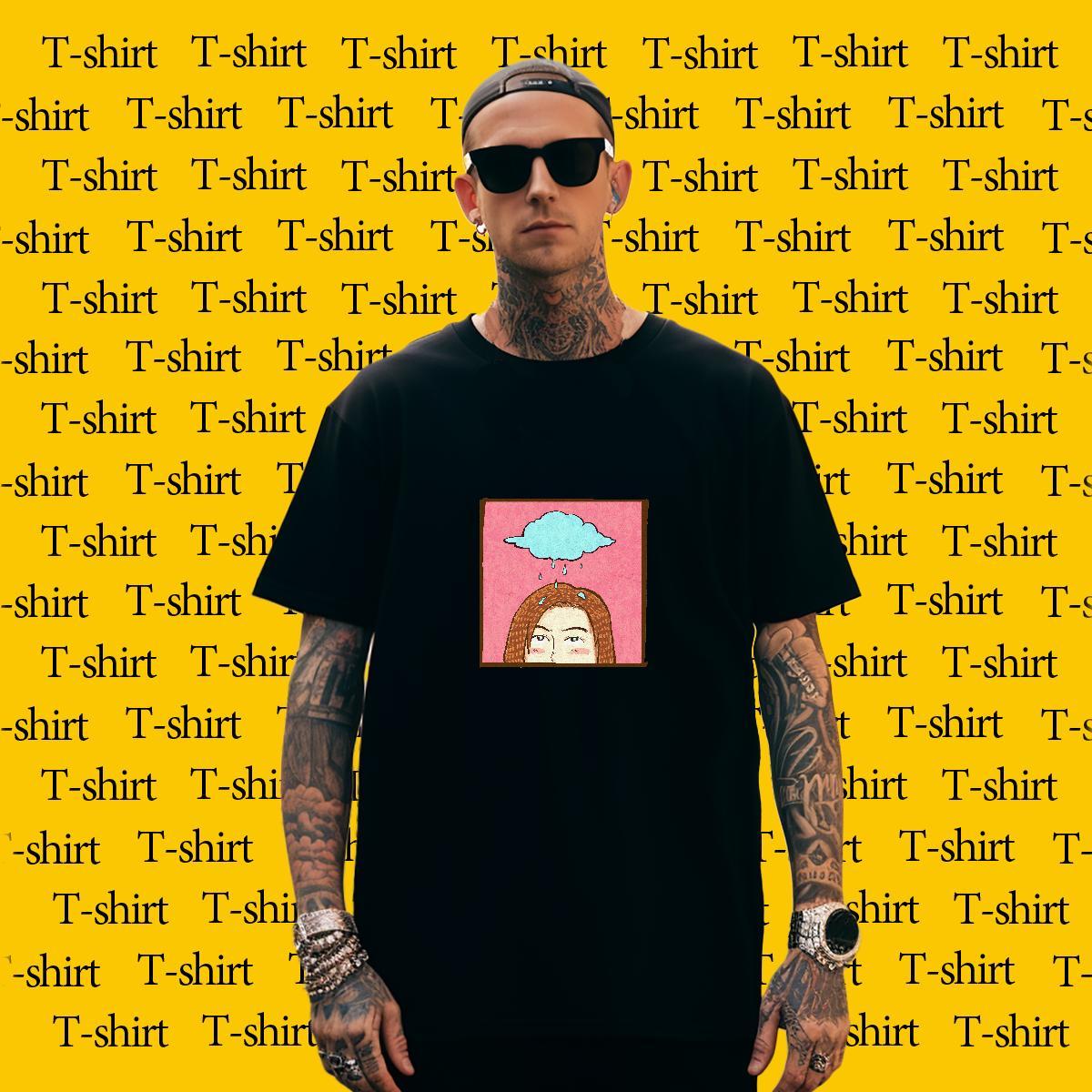 Men T Shirts 230g 100% Cotton portrait Home Outdoor Breathable Short Sleeve Anime Print Men Clothes T-Shirt New Loose Fit Tops