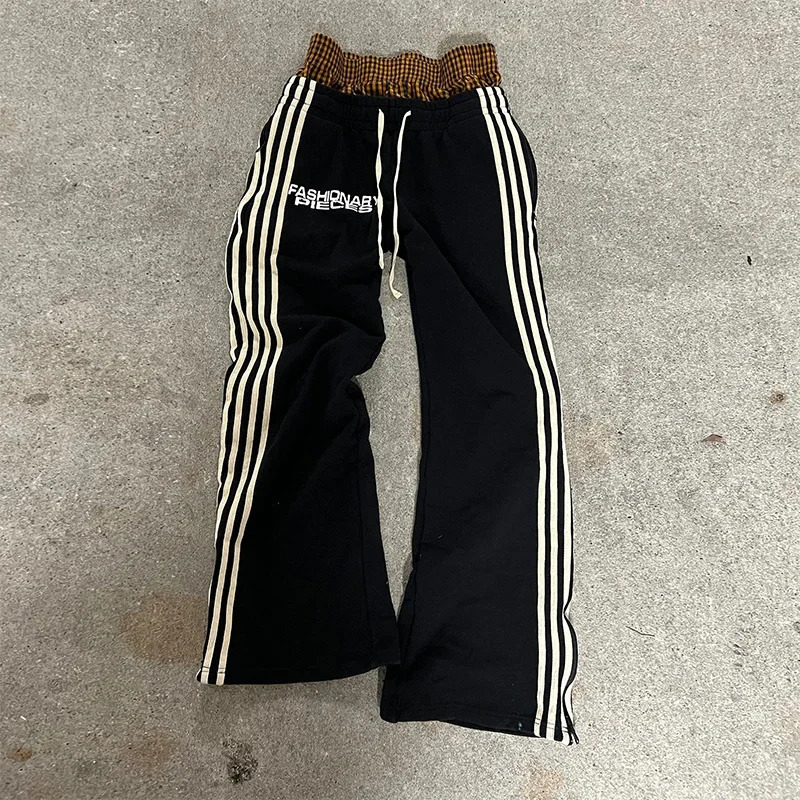 Hiphop straight pants for men and women Y2k high street Harajuku retro striped printed American knitted casual 240806