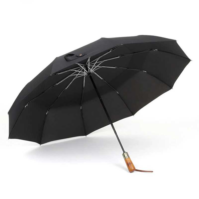 PARACHASE Big Umbrella Men Business Style 115cm Automatic Umbrella Rain Double Layer 10K Windproof Large Golf Umbrellas WoodenXJ34