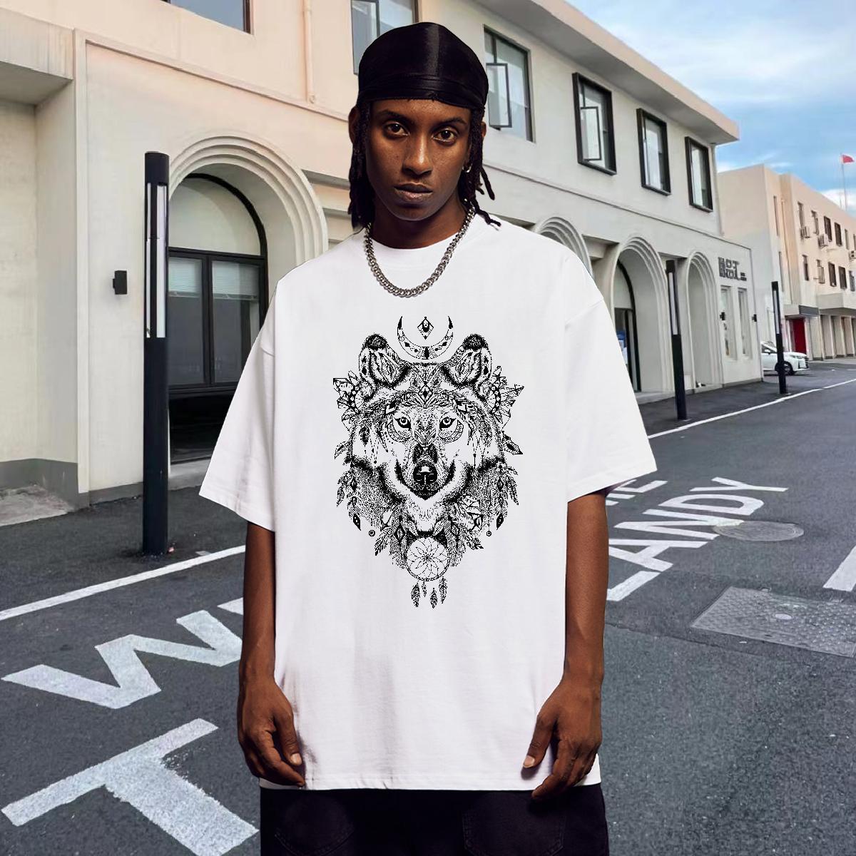 Wholesale Mens Tshirts 230g 100% Cotton Spring Summer wolf Graphic Pure Cotton Fashion Designer Men T Shirts Clothes