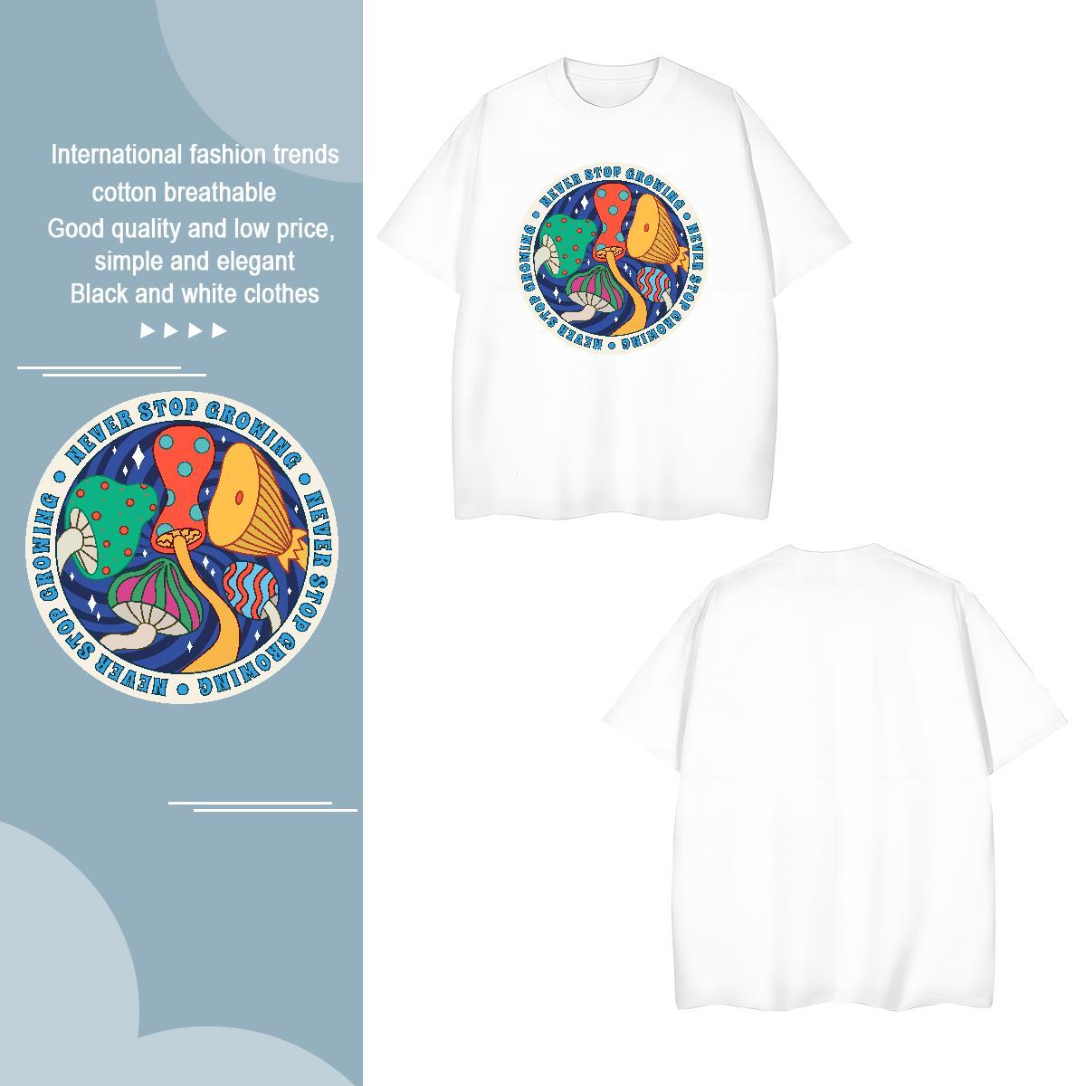 T Shirts Men 230g 100% Cotton mushroom Street Casual Crew Neck Custom Print Plus Size Mens Tshirts New Arrival Soft Tops Shirt