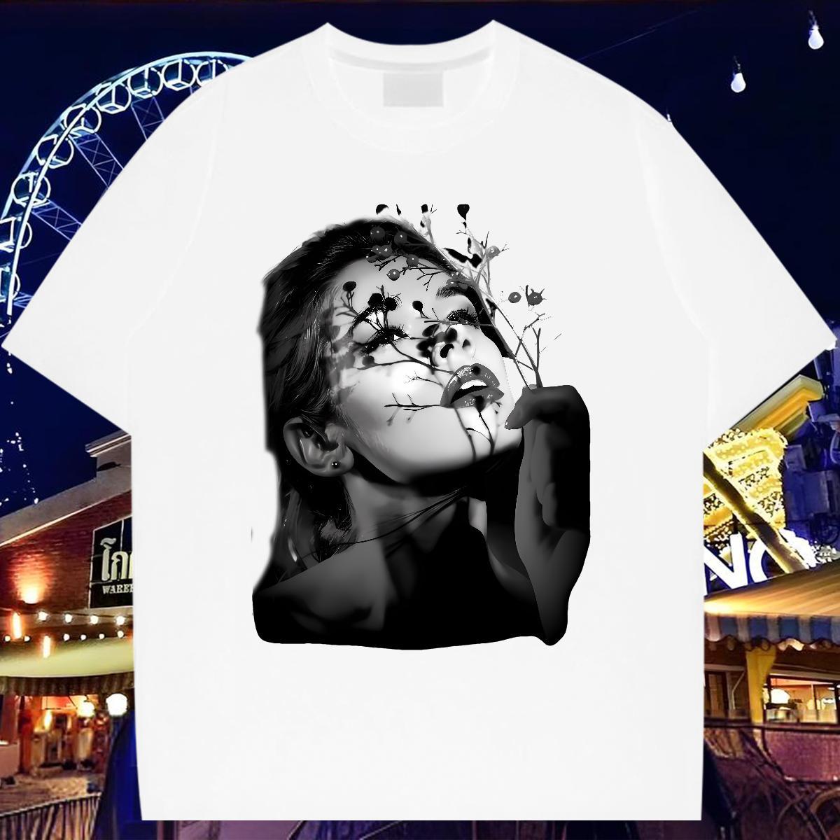 T Shirts Men 230g Cotton flower Hip Hop Breathable Short Sleeve Custom Printed Men Tops Tees Stylist TOP Quality Tops Shirt