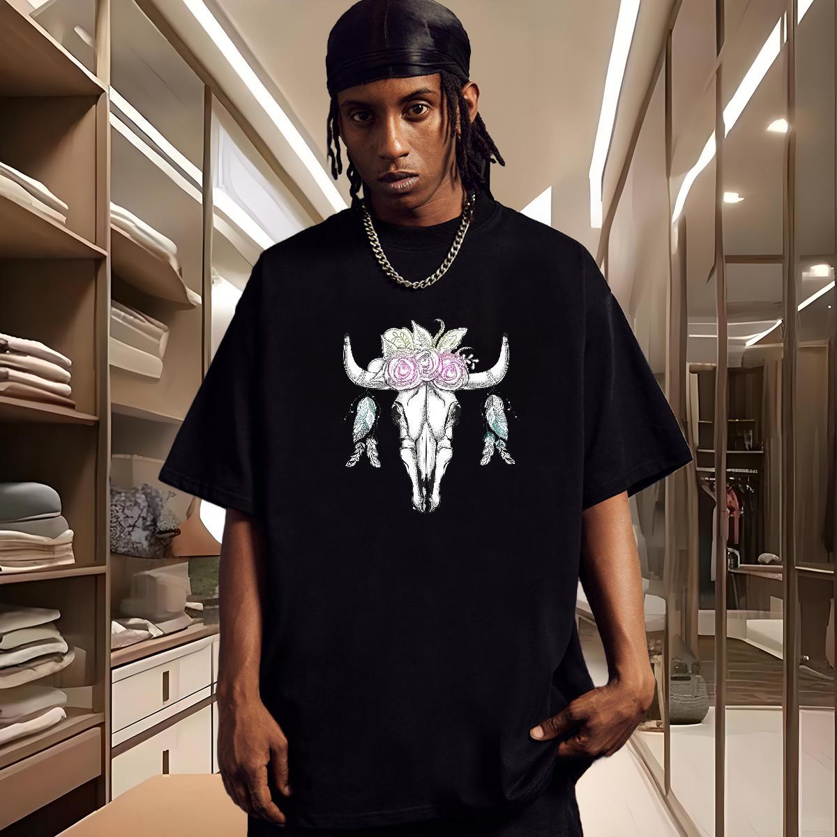 T shirt 100% Cotton 230g Deer Anime Printing Street Breathable Crew Neck Custom Print Oversized Men Tshirts Customized Popular Tops