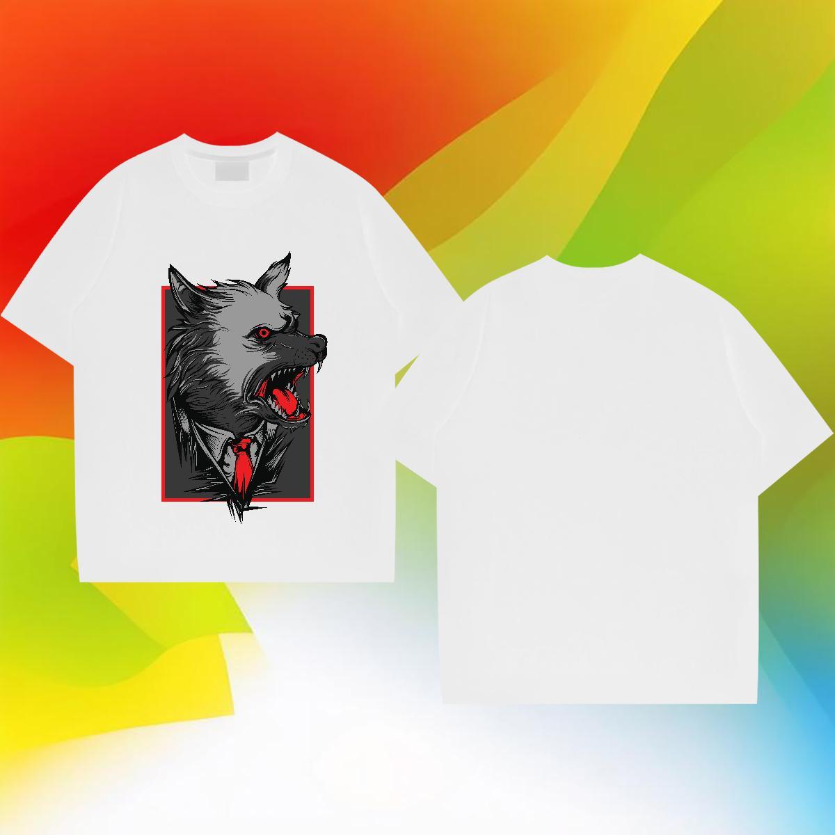 Fashion New Man T Shirts 230g 100% Cotton wolf Hip Hop Street Polos Crew Neck Breathable Comfortable Men Tees Custom Anime