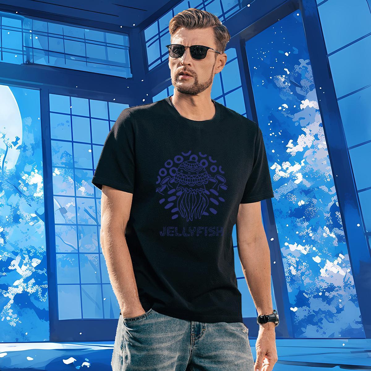 New Mens T Shirts 230g 100% Cotton jellyfish Casual Tees Shirts Breathable Short Sleeve Brand Men Tees Custom Printed